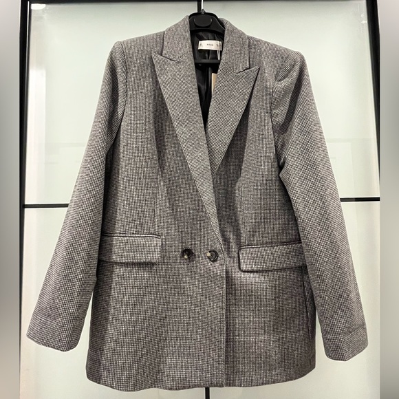 NWT Mango Houndstooth Wool-blend blazer XL - Picture 3 of 6